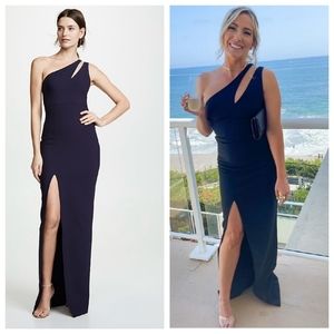 NEW LIKELY Roxy Navy Blue One Shoulder Maxi Dress Size 4